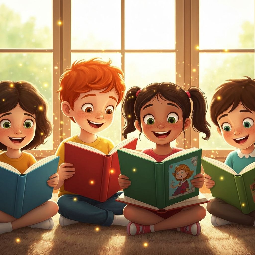 Children reading magical books