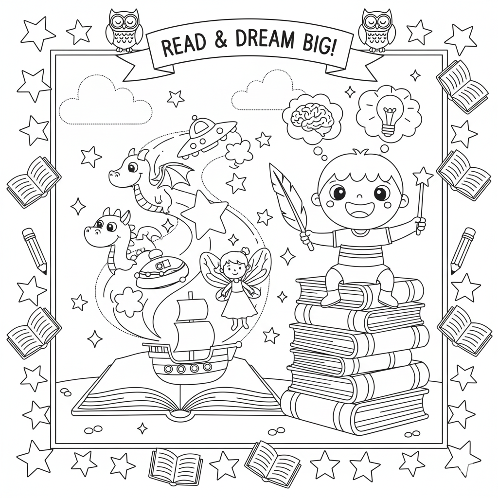 Power of reading coloring page